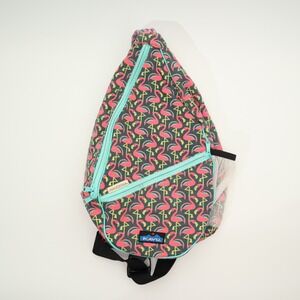 KAVU Sling Bag Flamingo Print Turquoise Zipper Mesh Pocket